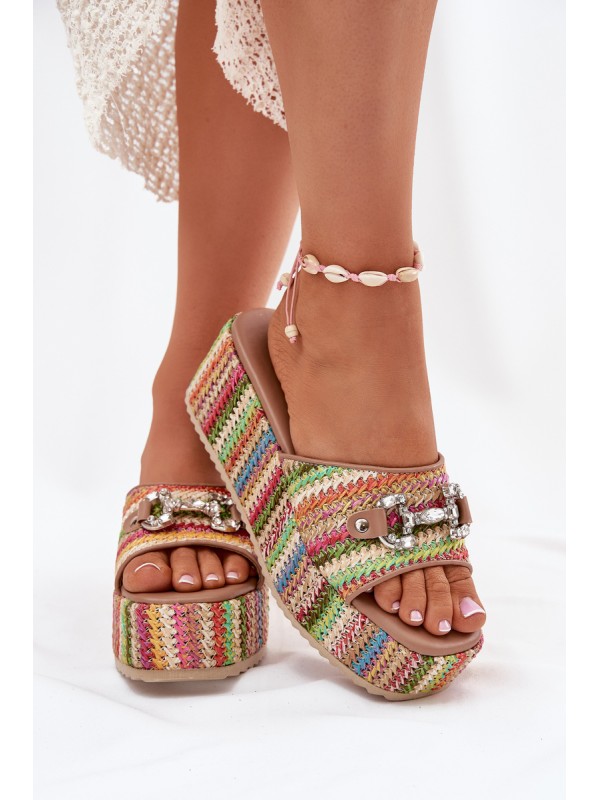 Wedge Sandals For Women With Braiding And Decoration Multicolor Isolene