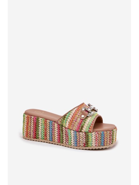 Wedge Sandals For Women With Braiding And Decoration Multicolor Isolene