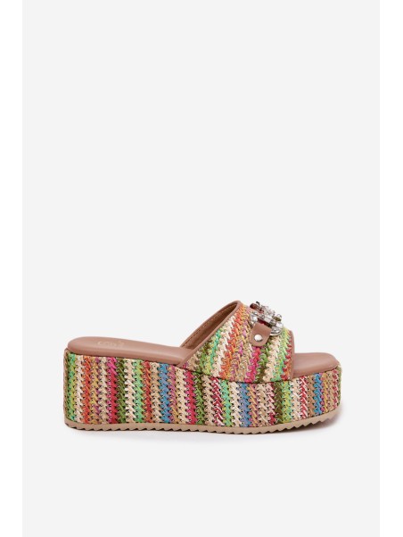 Wedge Sandals For Women With Braiding And Decoration Multicolor Isolene