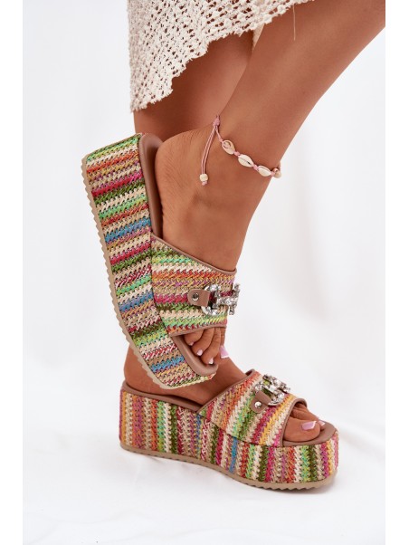 Wedge Sandals For Women With Braiding And Decoration Multicolor Isolene
