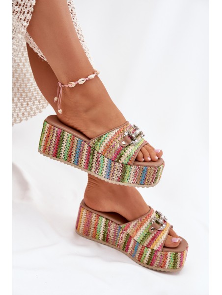 Wedge Sandals For Women With Braiding And Decoration Multicolor Isolene