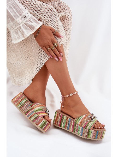 Wedge Sandals For Women With Braiding And Decoration Multicolor Isolene