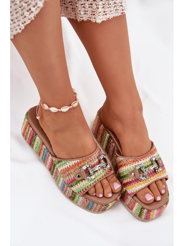Wedge Sandals For Women With Braiding And Decoration Multicolor Isolene