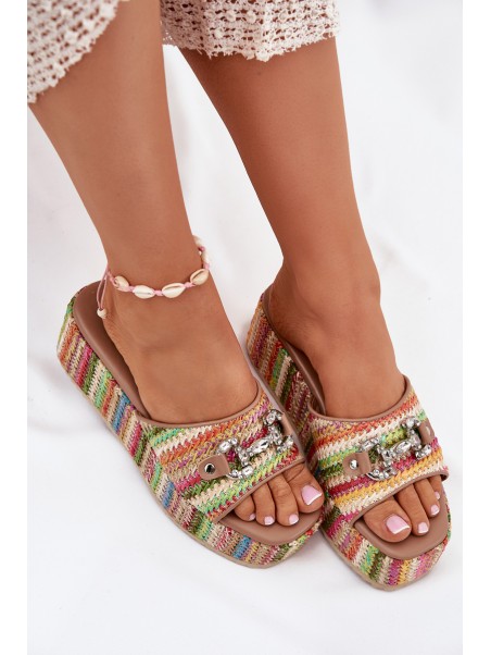 Wedge Sandals For Women With Braiding And Decoration Multicolor Isolene