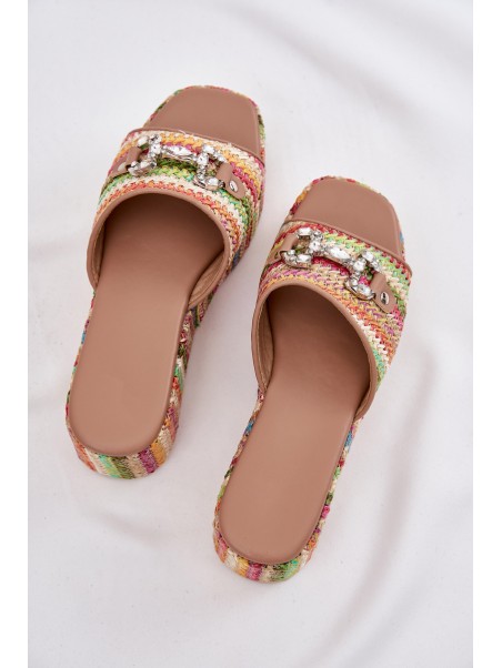 Wedge Sandals For Women With Braiding And Decoration Multicolor Isolene