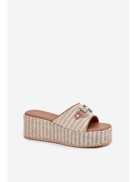 Women's Wedge Sandals With Braiding And Decoration Beige Isolene