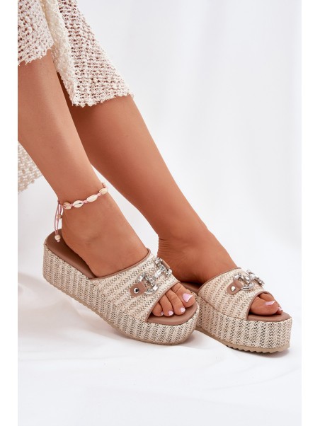 Women's Wedge Sandals With Braiding And Decoration Beige Isolene