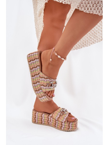 Womens Wedge Sandals With Braiding And Decoration Multicolor Isolene