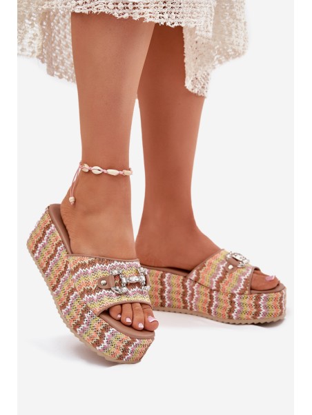 Womens Wedge Sandals With Braiding And Decoration Multicolor Isolene