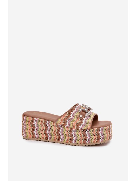 Womens Wedge Sandals With Braiding And Decoration Multicolor Isolene