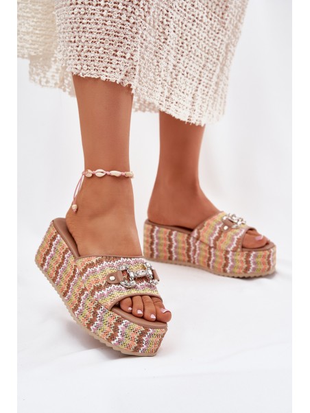 Womens Wedge Sandals With Braiding And Decoration Multicolor Isolene