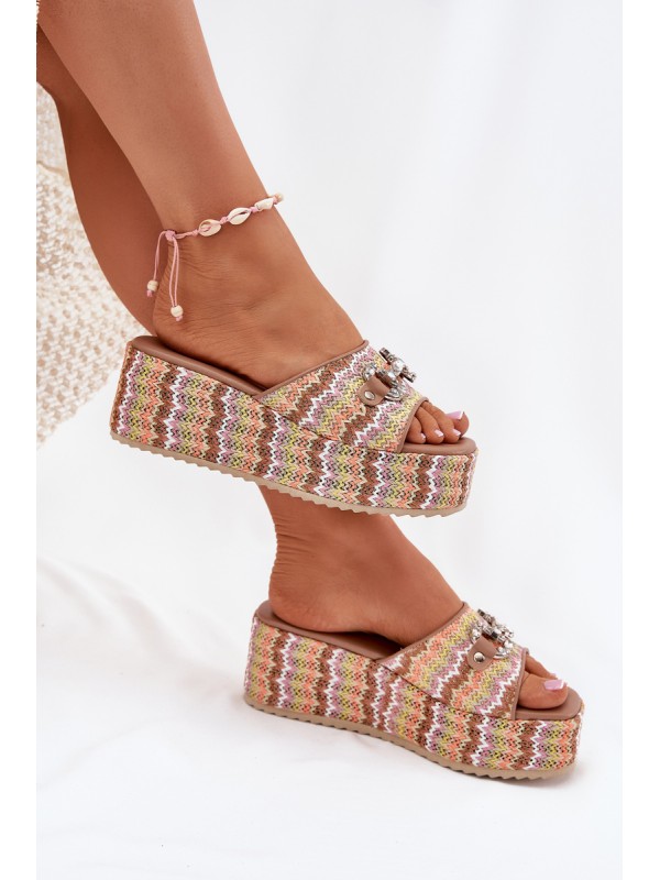 Womens Wedge Sandals With Braiding And Decoration Multicolor Isolene