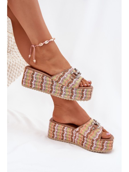 Womens Wedge Sandals With Braiding And Decoration Multicolor Isolene