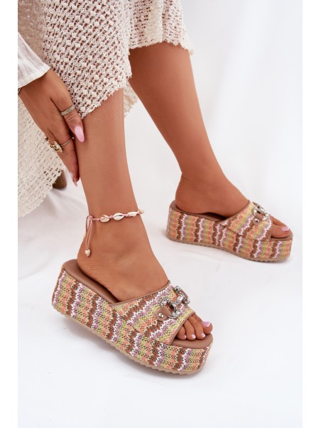 Womens Wedge Sandals With Braiding And Decoration Multicolor Isolene