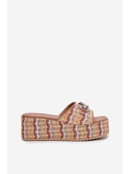 Womens Wedge Sandals With Braiding And Decoration Multicolor Isolene