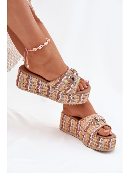 Womens Wedge Sandals With Braiding And Decoration Multicolor Isolene