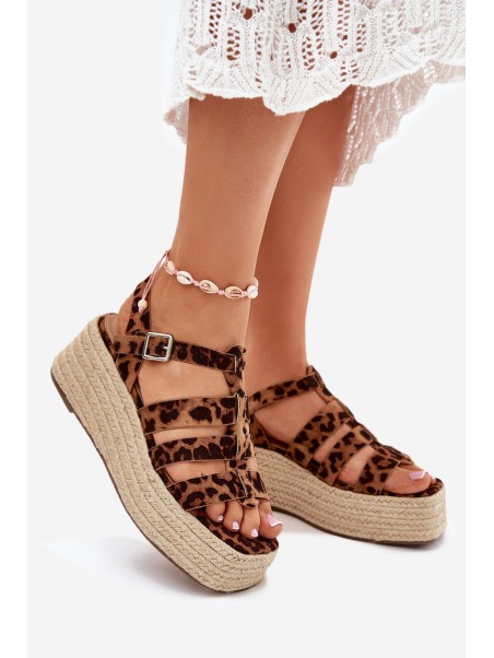 Women's sandals with straps and weaving leopard Pardauss