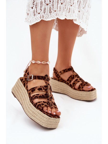 Women's sandals with straps and weaving leopard Pardauss