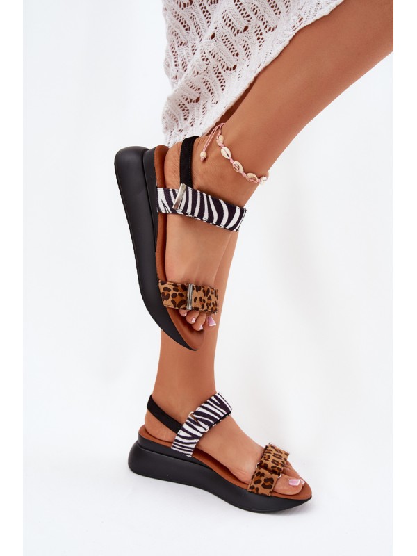 Womens wedge sandals leopard and zebra brown Monera 2