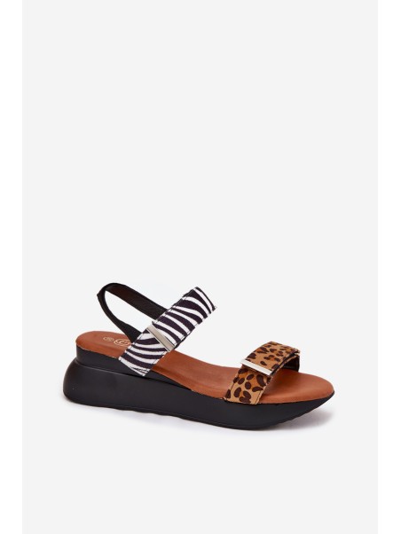 Womens wedge sandals leopard and zebra brown Monera