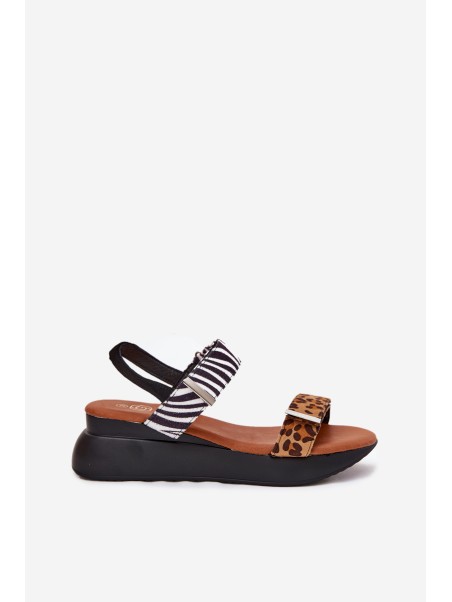 Womens wedge sandals leopard and zebra brown Monera