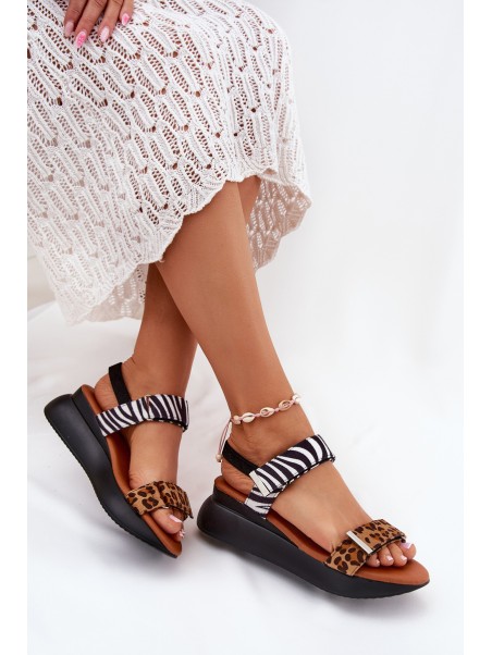 Womens wedge sandals leopard and zebra brown Monera