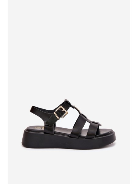 Women Sandals On Platform With Gold Detail Black Fevire