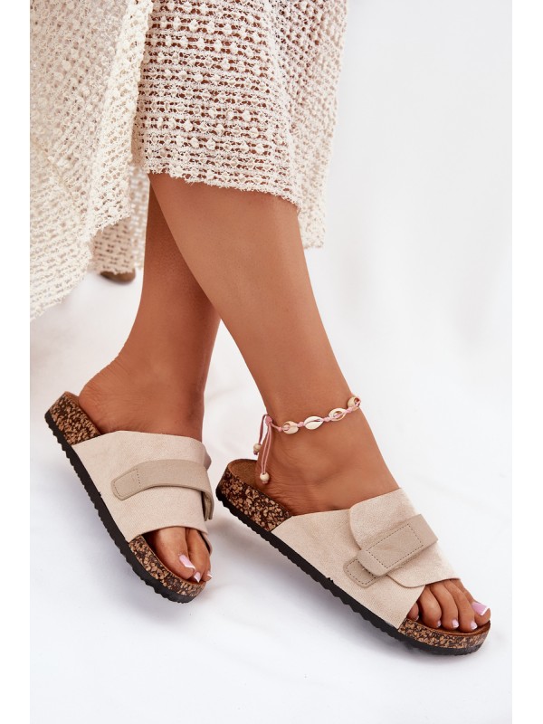 Women's Sandals With Velcro On Cork Platform Beige Baylin