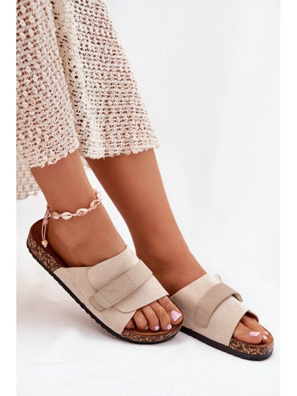 Women's Sandals With Velcro On Cork Platform Beige Baylin 2