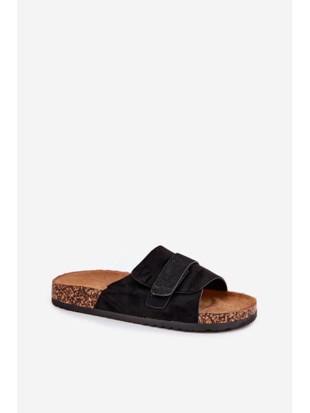 Ladies Sandals With Velcro On Cork Platform Black Baylin