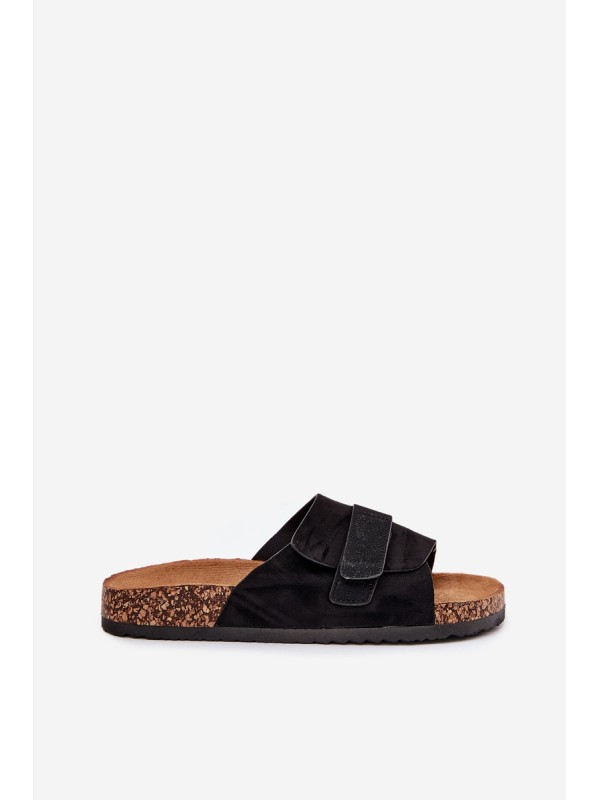 Ladies Sandals With Velcro On Cork Platform Black Baylin