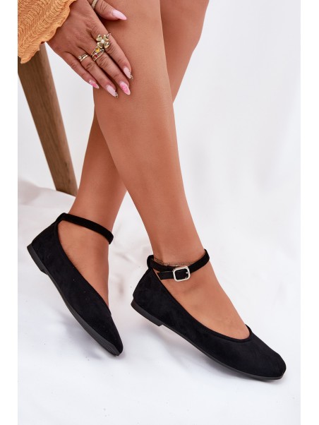 Eco Suede Ballet Flats With Strap And Buckle Black Deomira