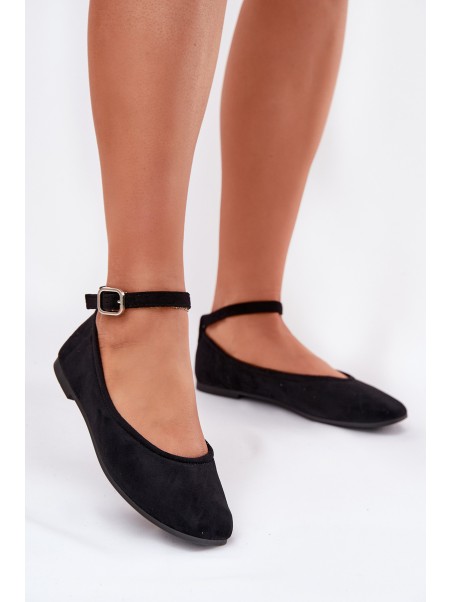 Eco Suede Ballet Flats With Strap And Buckle Black Deomira