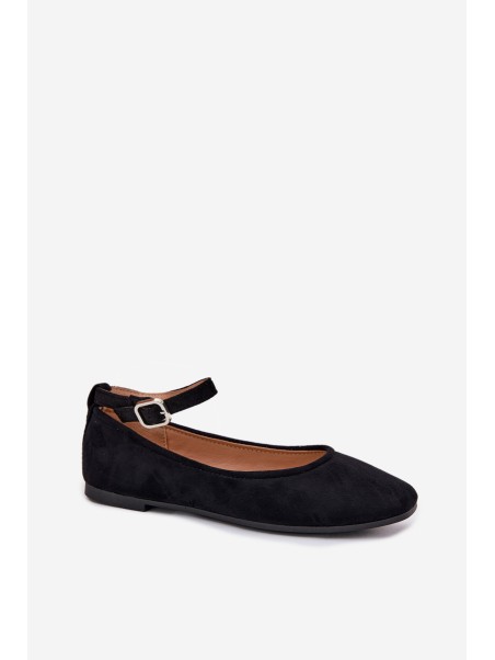 Eco Suede Ballet Flats With Strap And Buckle Black Deomira