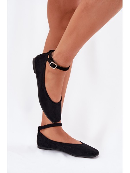 Eco Suede Ballet Flats With Strap And Buckle Black Deomira