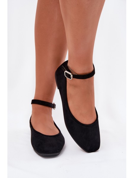 Eco Suede Ballet Flats With Strap And Buckle Black Deomira