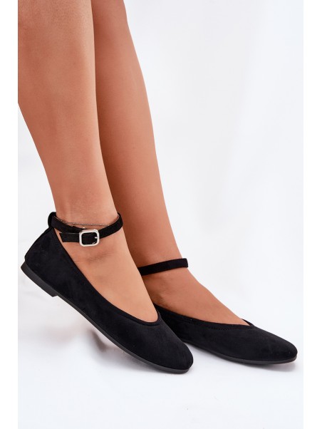 Eco Suede Ballet Flats With Strap And Buckle Black Deomira