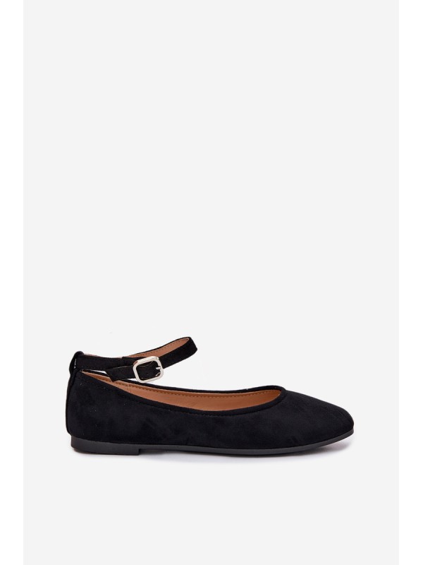 Eco Suede Ballet Flats With Strap And Buckle Black Deomira