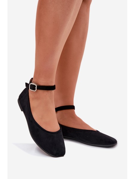 Eco Suede Ballet Flats With Strap And Buckle Black Deomira