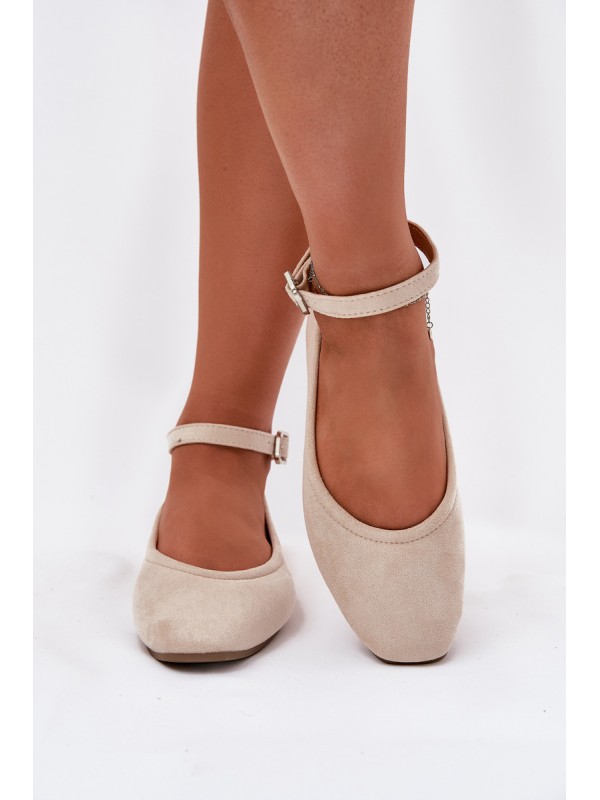 Eco Suede Ballet Flats With Strap And Buckle Beige Deomira 2