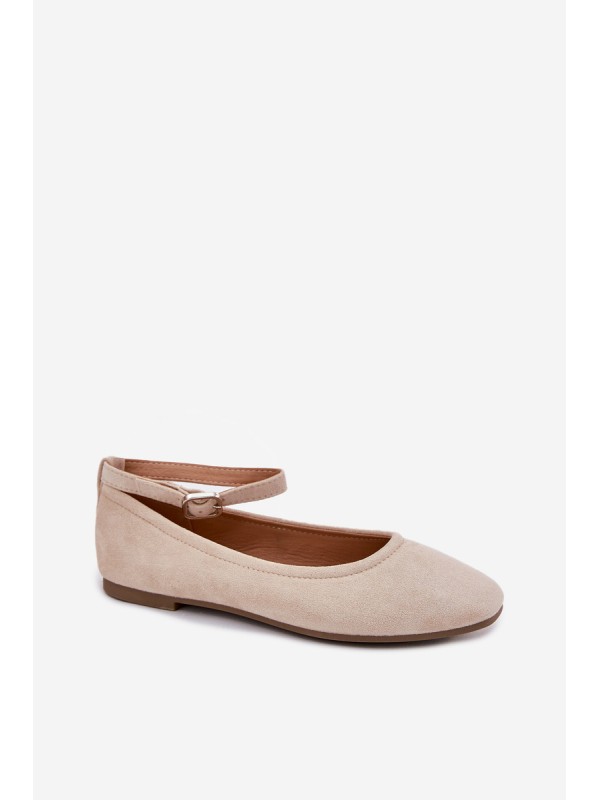 Eco Suede Ballet Flats With Strap And Buckle Beige Deomira