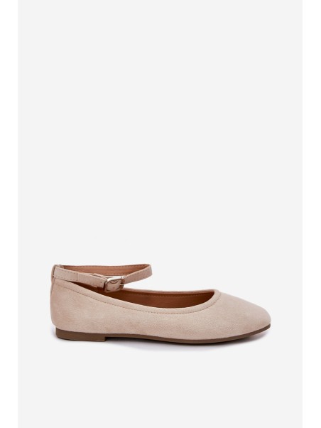 Eco Suede Ballet Flats With Strap And Buckle Beige Deomira