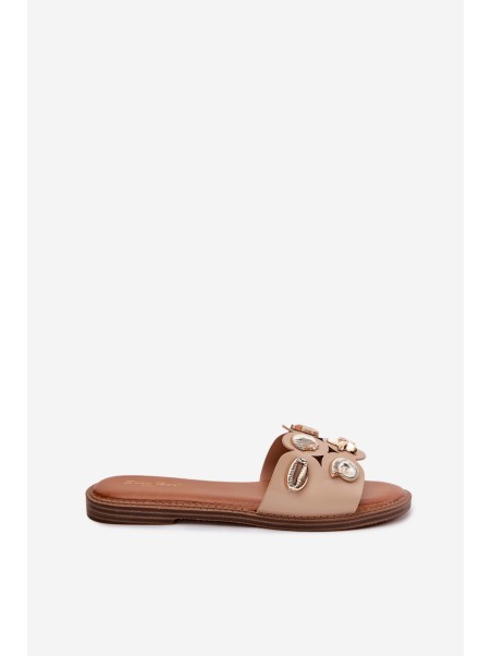 Women's Flat Sandals With Golden Pins Beige Nalothiel