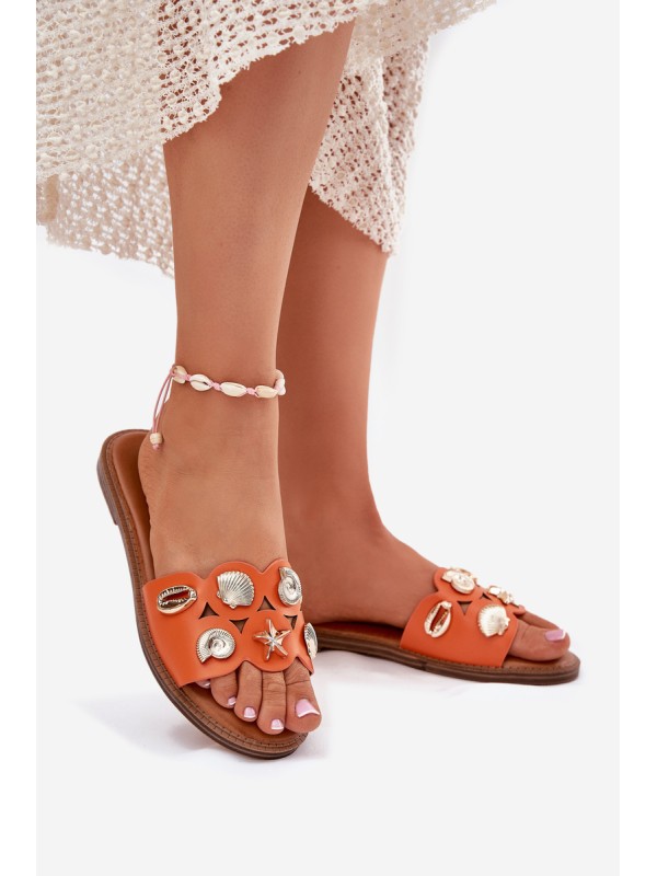 Women's Flat Sandals With Golden Pins Orange Nalothiel 2