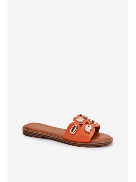 Women's Flat Sandals With Golden Pins Orange Nalothiel