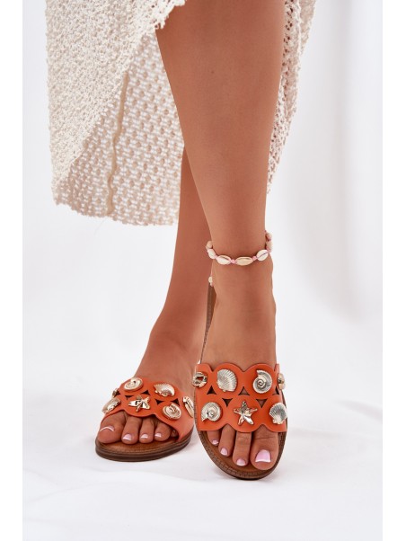Women's Flat Sandals With Golden Pins Orange Nalothiel