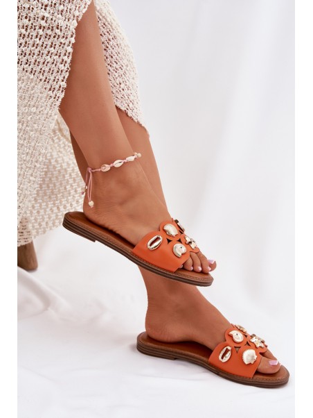 Women's Flat Sandals With Golden Pins Orange Nalothiel