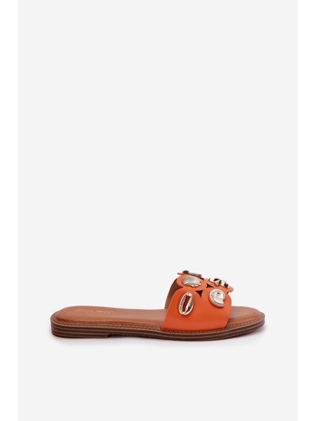 Women's Flat Sandals With Golden Pins Orange Nalothiel