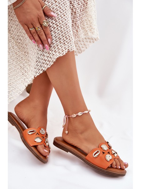 Women's Flat Sandals With Golden Pins Orange Nalothiel