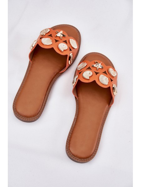 Women's Flat Sandals With Golden Pins Orange Nalothiel